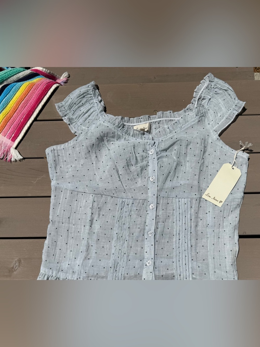 🌊 SWEET SWEET SUMMER SALE 🌊☀️ Love Notes Light Blue Dot Button-Front Crop Top